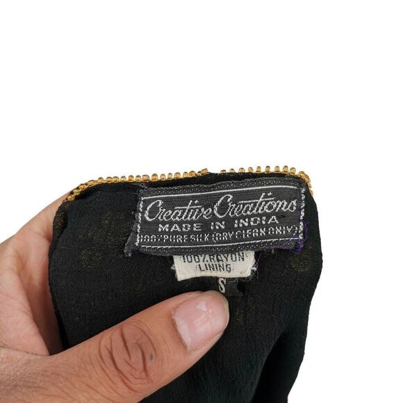 Vintage Black Silk Top Hand Embellished in Gold Beads/Sequins | Tag Size Small - Picture 3 of 3